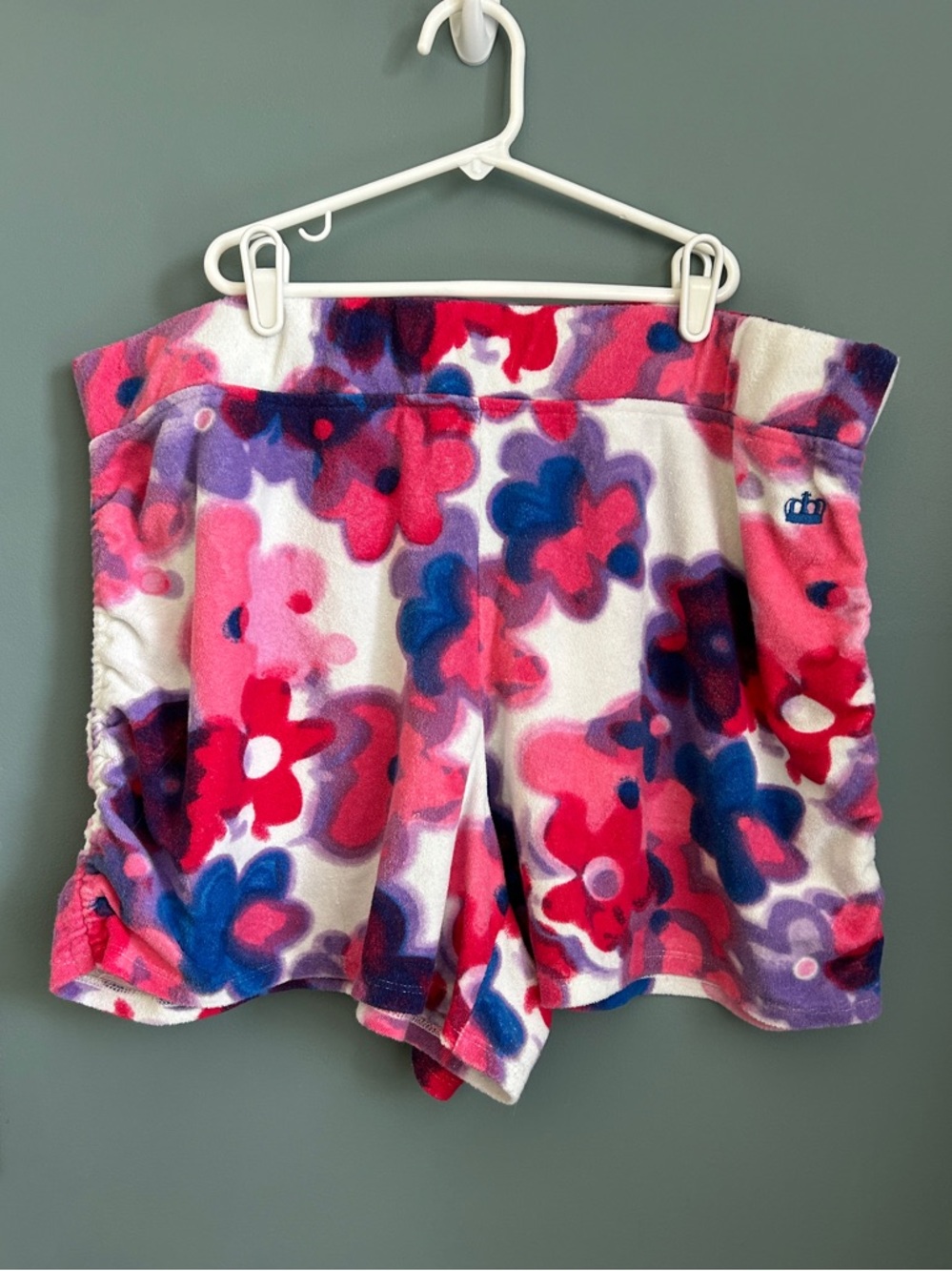 Juicy Couture Pink & Blue Floral Terry  Athletic Shorts Plus Size 1X